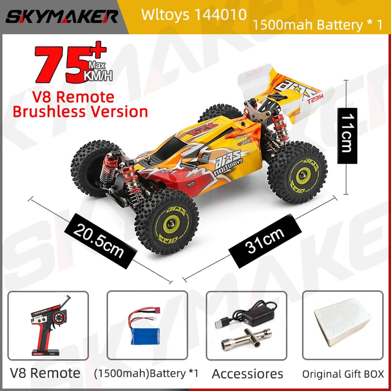 WLtoys 144010 V8 RC Car Brushless 1:14 75Km/H High Speed Metal 4WD Drive Off-Road 2.4G Transmitter 1/14 RC Racing Car VS 144010
