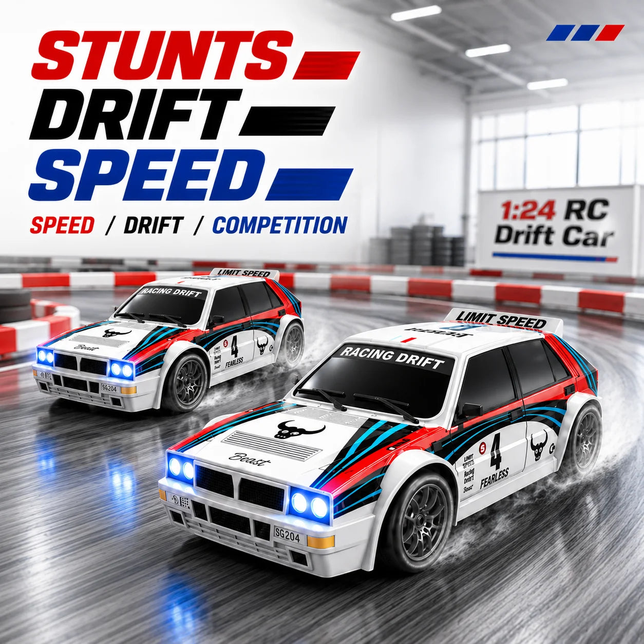 1:24 4WD RC Drift Car – 20 km/h High-Speed Remote Control Racing Car with LED Lights
