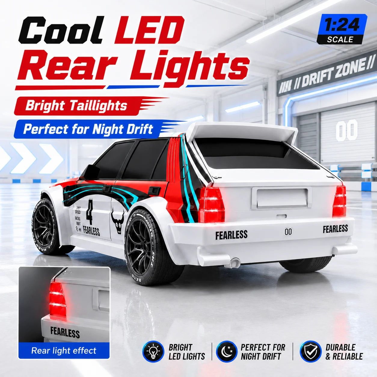 1:24 4WD RC Drift Car – 20 km/h High-Speed Remote Control Racing Car with LED Lights