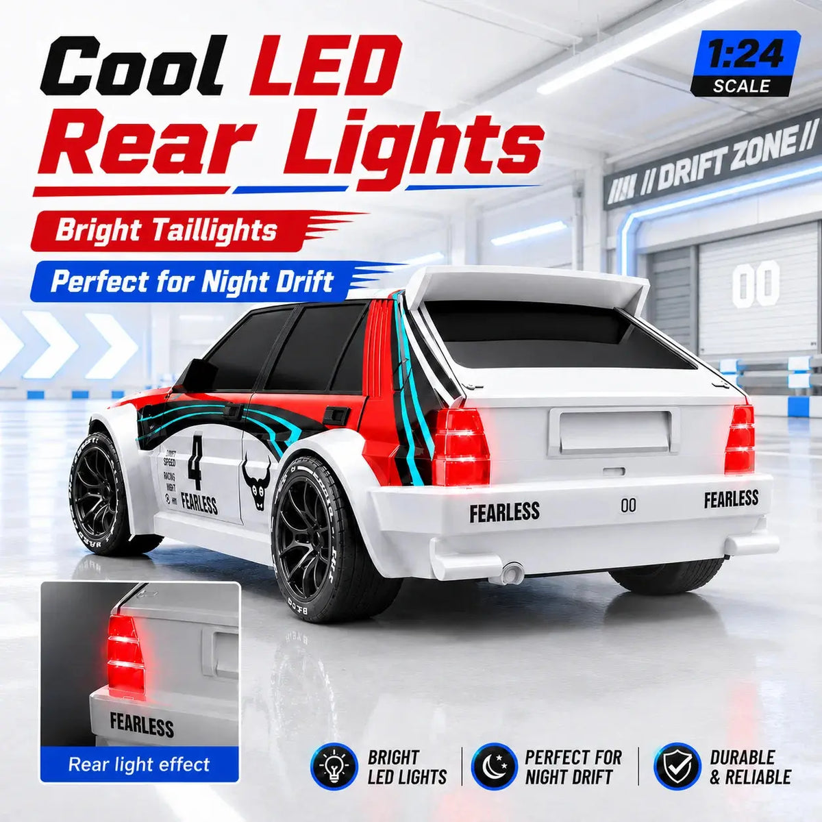 1:24 4WD RC Drift Car – 20 km/h High-Speed Remote Control Racing Car with LED Lights Random Recon