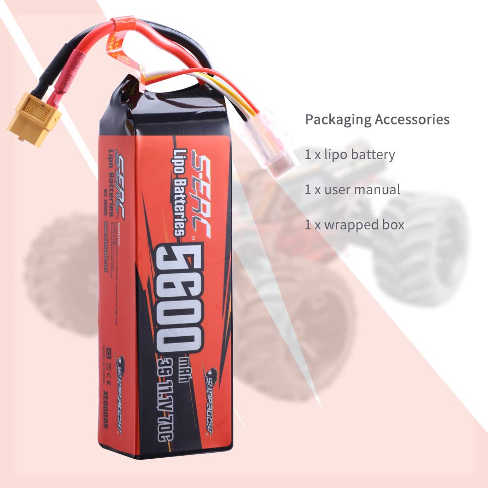 Sunpadow 11.1V 3S LiPo Battery 5600mAh 70C with XT60 Connector Soft Pack for RC Car RC Truck