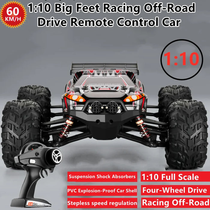 60KM/H Racing Off-Road All Terrain Four-Wheel Drive Remote Control Car 1:10 Big Feet Big Power Anti-skid RC Car Adult Kids Toy