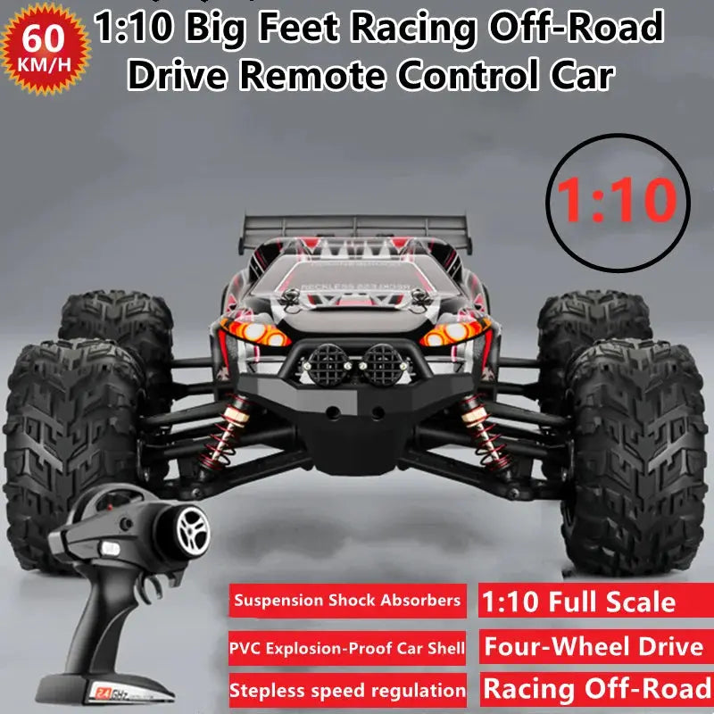 60KM/H Racing Off-Road All Terrain Four-Wheel Drive Remote Control Car 1:10 Big Feet Big Power Anti-skid RC Car Adult Kids Toy Random Recon