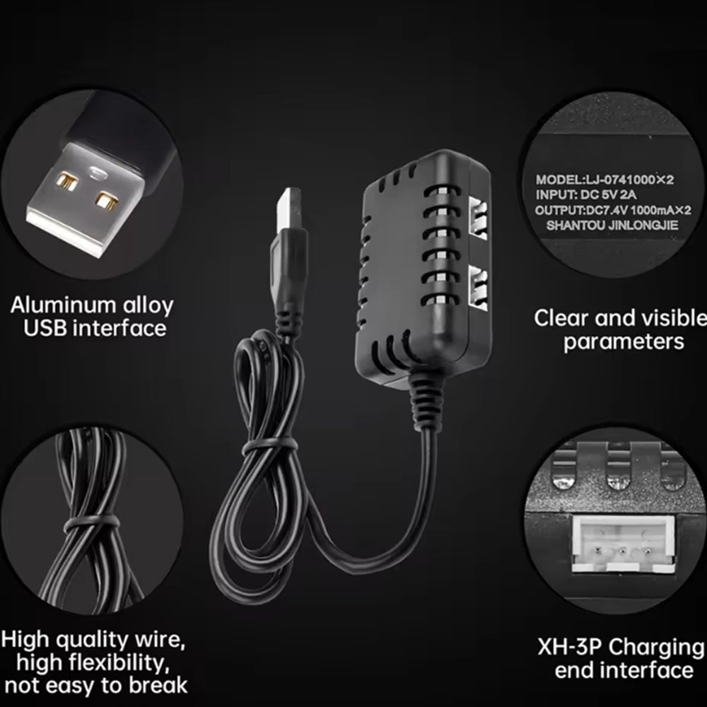 2S 7.4V 2-In-1 Charger with XH-3P Connector Plug for AX24 SCX24 UTB18 SCX24 RC Cars & Trucks,7.4V 2S Lithium Batteries