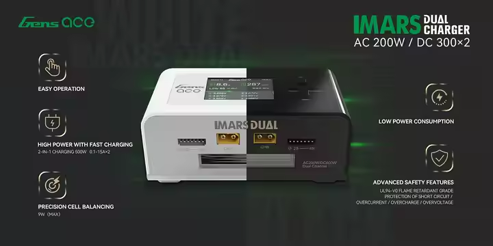 Gens Ace IMARS D300 G-Tech Series Smart Dual LiPo Battery Charger 16A AC 300W DC 700W