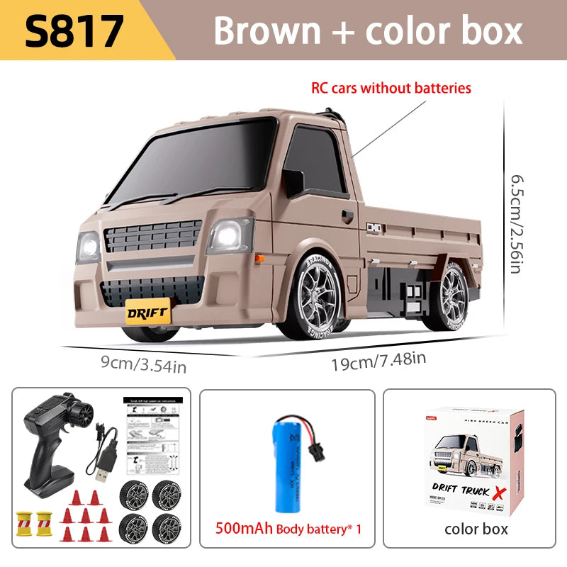 S817 1:24 Full-Scale Remote Control Drift Truck 2.4G 4WD Wireless Tricycle Model with LED Lights Suitable Rc Car for Children