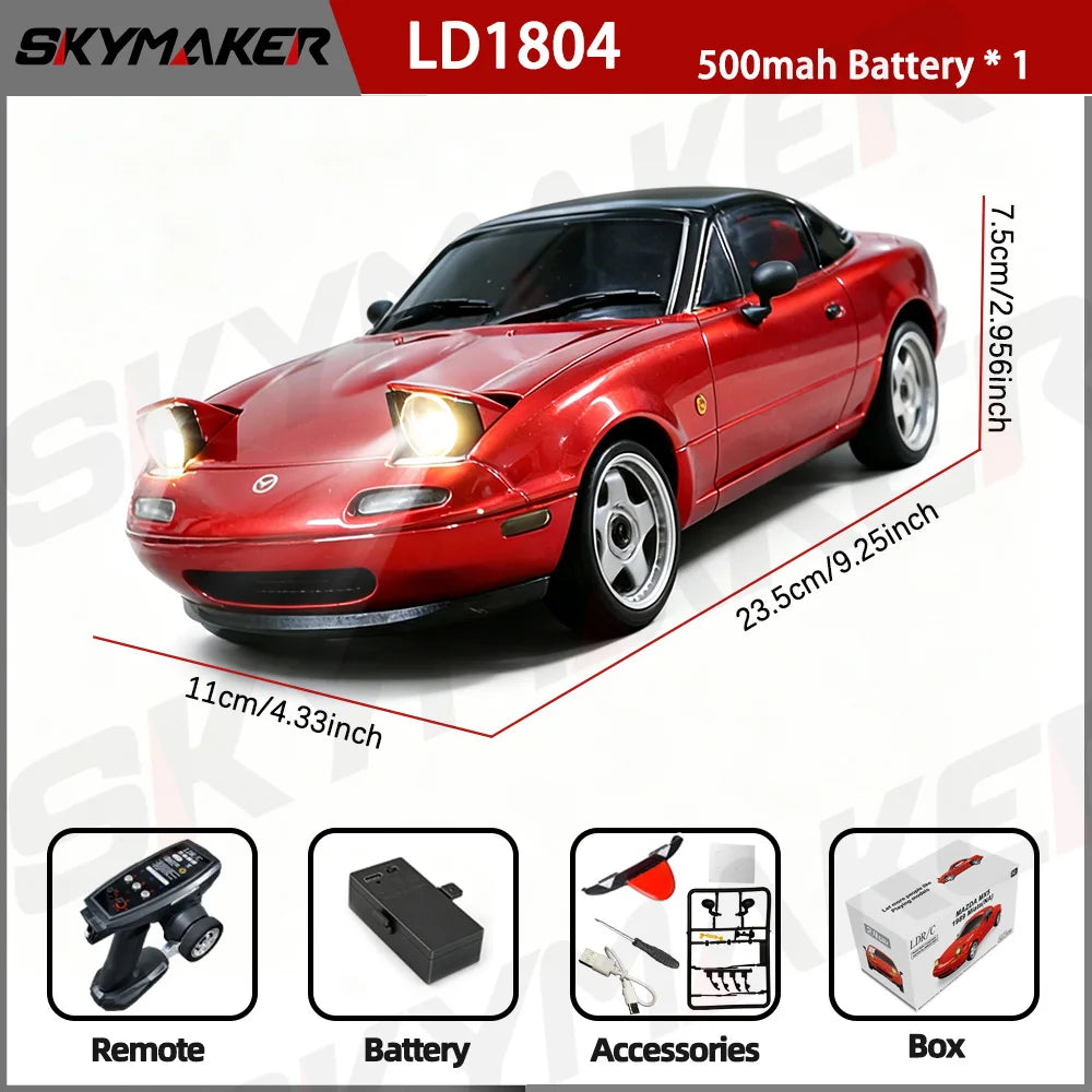 LDRC 1/18 RC Drift Car LD1804 Mazda MX5 2.4GHz with ESP Gyro LED Lights Full Scale Skymaker RC Toy Racing Cars For Kids Toy Gift