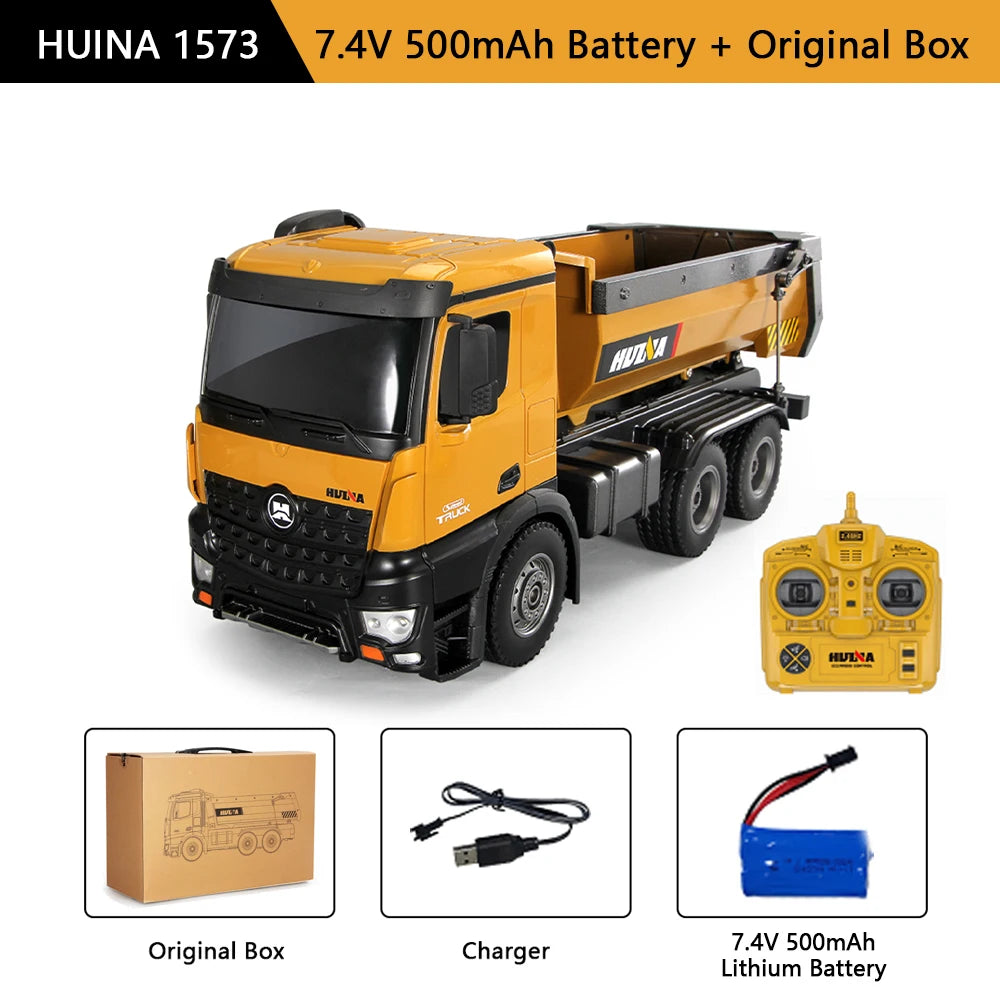 HUINA 1573 RC Dumper Truck Car 1/14 10CH Remote Control Engineering Vehicle Loader Bulldozer Toys for Boys Kids Christmas Gifts