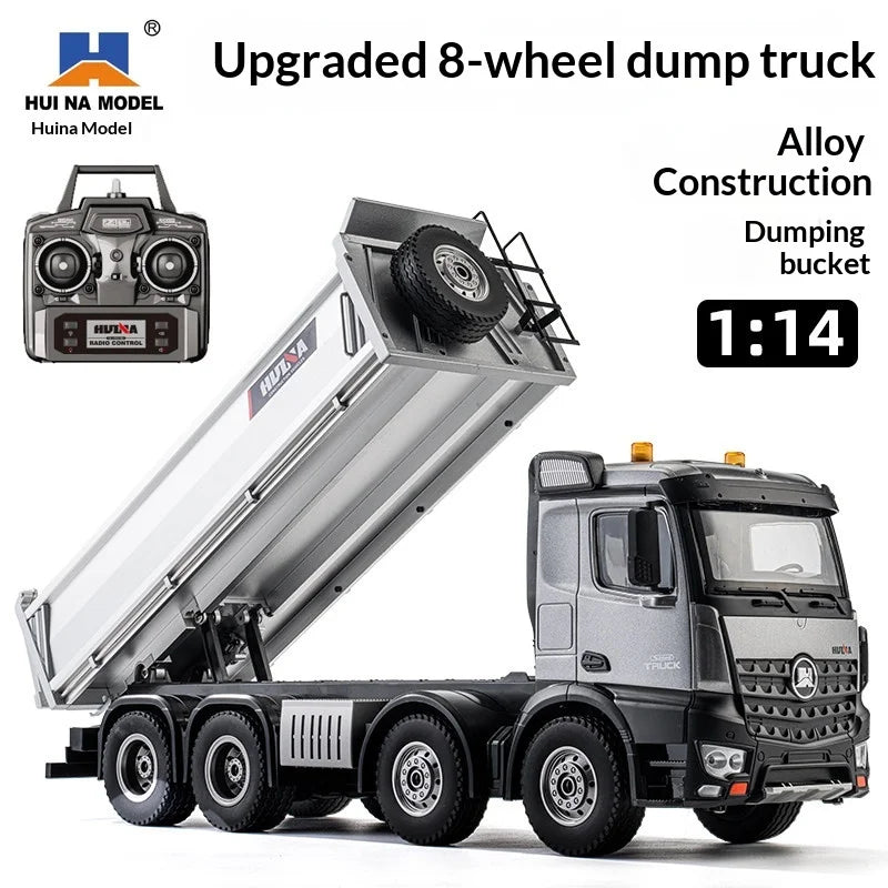Huina 536PRO Oversized Alloy RC Dump Truck Full Scale 8‑Wheel Heavy‑Duty Engineering Dumper Vehicle Hobby Toy for Boys Kids
