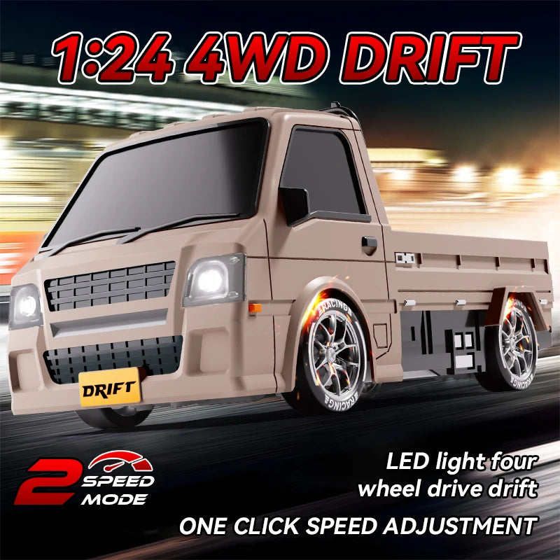 S817 1:24 Full-Scale Remote Control Drift Truck 2.4G 4WD Wireless Tricycle Model with LED Lights Suitable Rc Car for Children