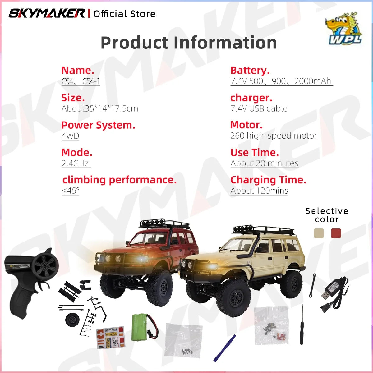WPL C54 C54-1 1/16 RC Car LC80 Model 2.4G 4WD Off Road Remote Control LED Climbing RC Truck Electric Toy Car Gift for Boy