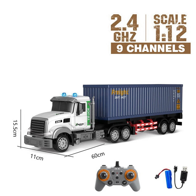 1:24 RC Container Trailer Remote Control Car Double-layer Truck Transport Vehicle Toy Car Model with Music Boy Toy Children Gift
