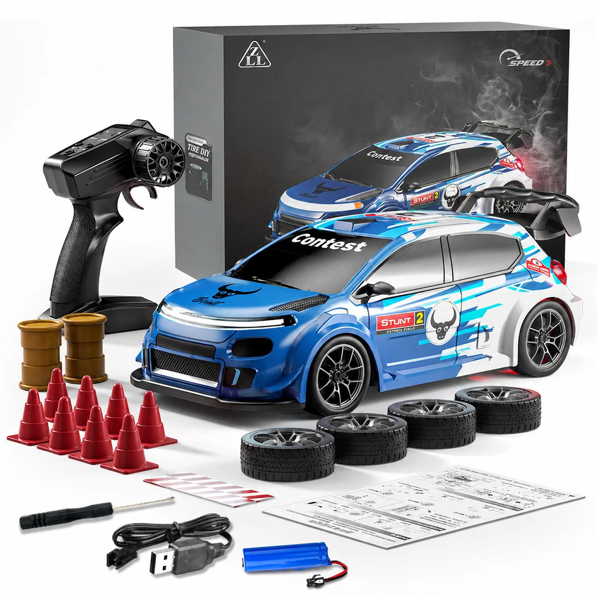 4WD High Speed RC Car 2.4G Remote Drifting Car 1:24 Scale Dual Mode One Click Switch LED Headlight Taillight Long Battery Life Racing Toy Car