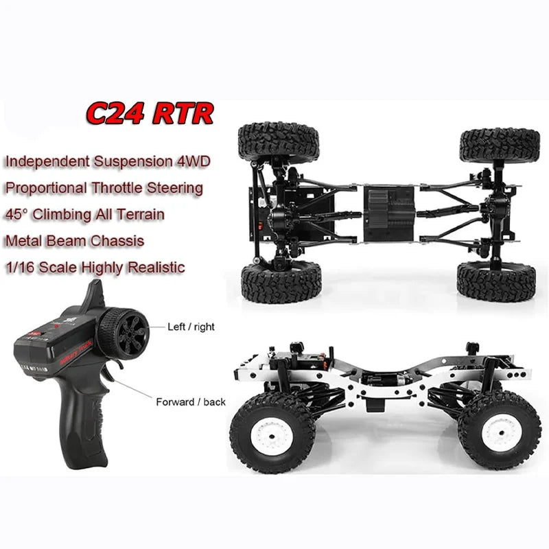 WPL C24-1 1:16 2.4G 4WD Full Proportional RC Truck Off Road Rock Crawler Remote Control Climbing Vehicle Model Toy Gift For Boys