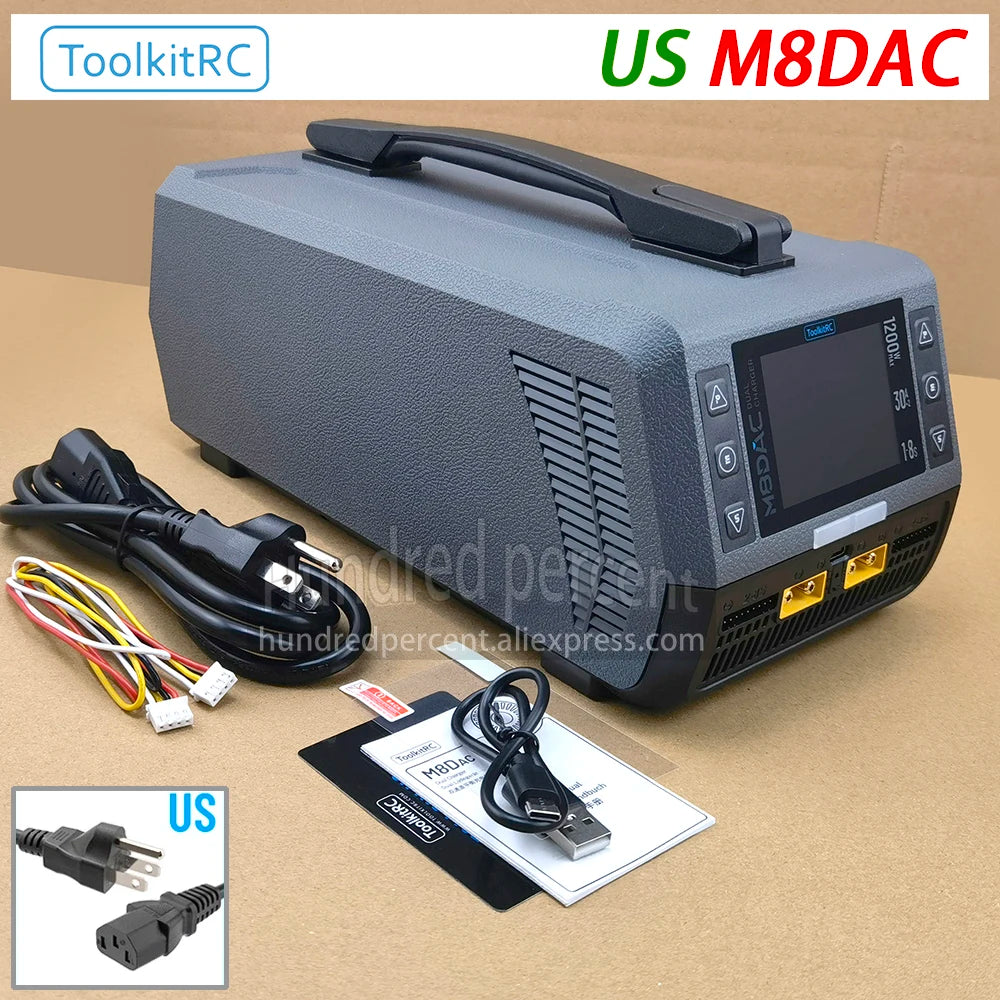 ToolkitRC M8DAC intelligent charger 2-channel 1-8S IPS display AC 1200W 50A 30A model car 1/5 1/6 1/7 fast charging