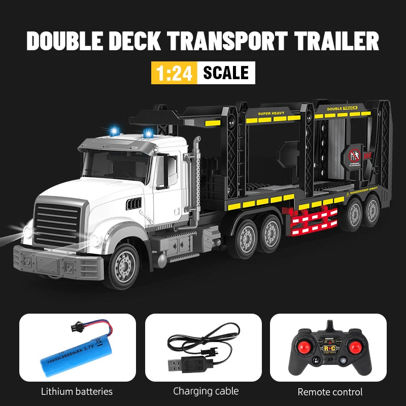 1:24 RC Container Trailer Remote Control Car Double-layer Truck Transport Vehicle Toy Car Model with Music Boy Toy Children Gift