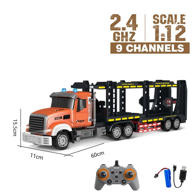 1:24 RC Container Trailer Remote Control Car Double-layer Truck Transport Vehicle Toy Car Model with Music Boy Toy Children Gift