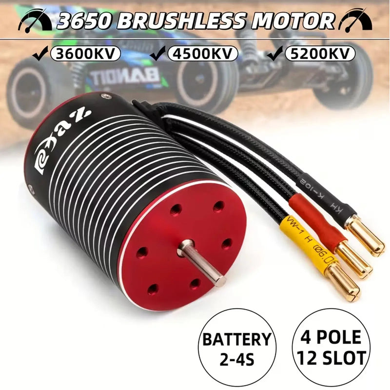 RCXAZ RC 3650 Brushless Motor 3600KV 4500KV 5200KV  Waterproof RC Motor 12-Slot 4-Pole High-Efficiency High-Speed Motor for 1/10 RC Drift Cars Off-Road Monster Trucks Arrma Axial Traxxas Tamiya SCX10 D90 HPI Random Recon - Random Recon