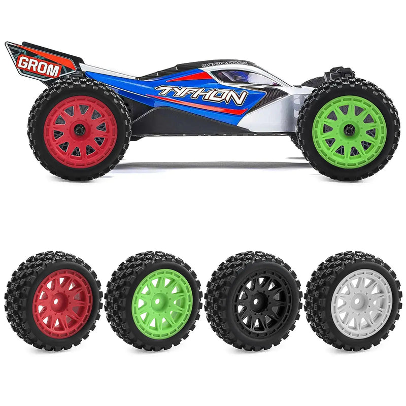 Random Recon ARRMA 1/18 2S TYPHON GROM ARA2106 Wheel Hub and Chocolate Tread All-Terrain Tires Set Upgrade W213 - Random Recon