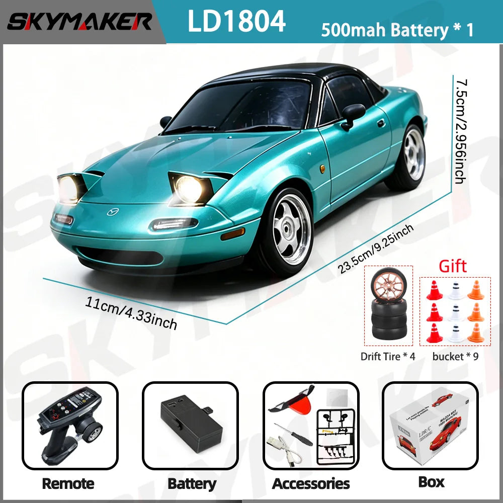 LDRC 1/18 RC Drift Car LD1804 Mazda MX5 2.4GHz with ESP Gyro LED Lights Full Scale Skymaker RC Toy Racing Cars For Kids Toy Gift