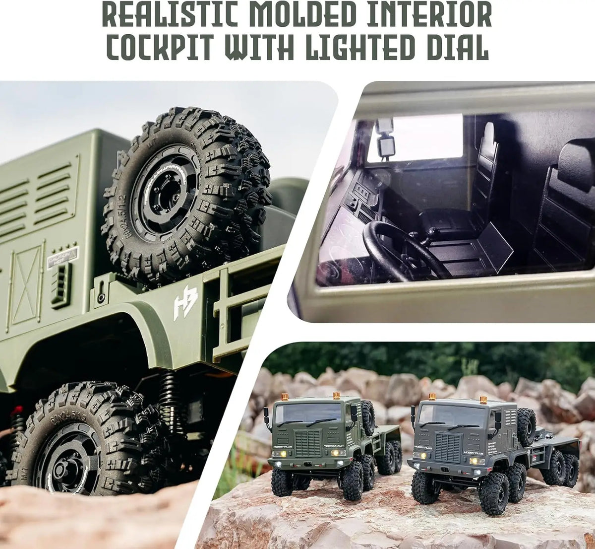 1/18 RC Crawler 8x8 Remote Control Truck, RTR Full-Lock 8WD with Active All-Wheel Steering, 2-Speed Transmission, Recovery Winch, LED Lights, Green
