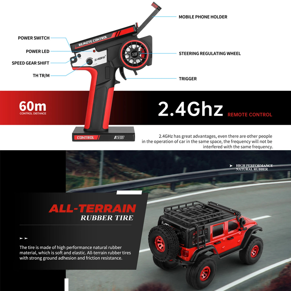 Wltoys 2428 1/24 RC Car 4WD Off-road Electric Crawler 130 Carbon Brush Motor 3KM/H Remote Control Car Toys for Boys Adults