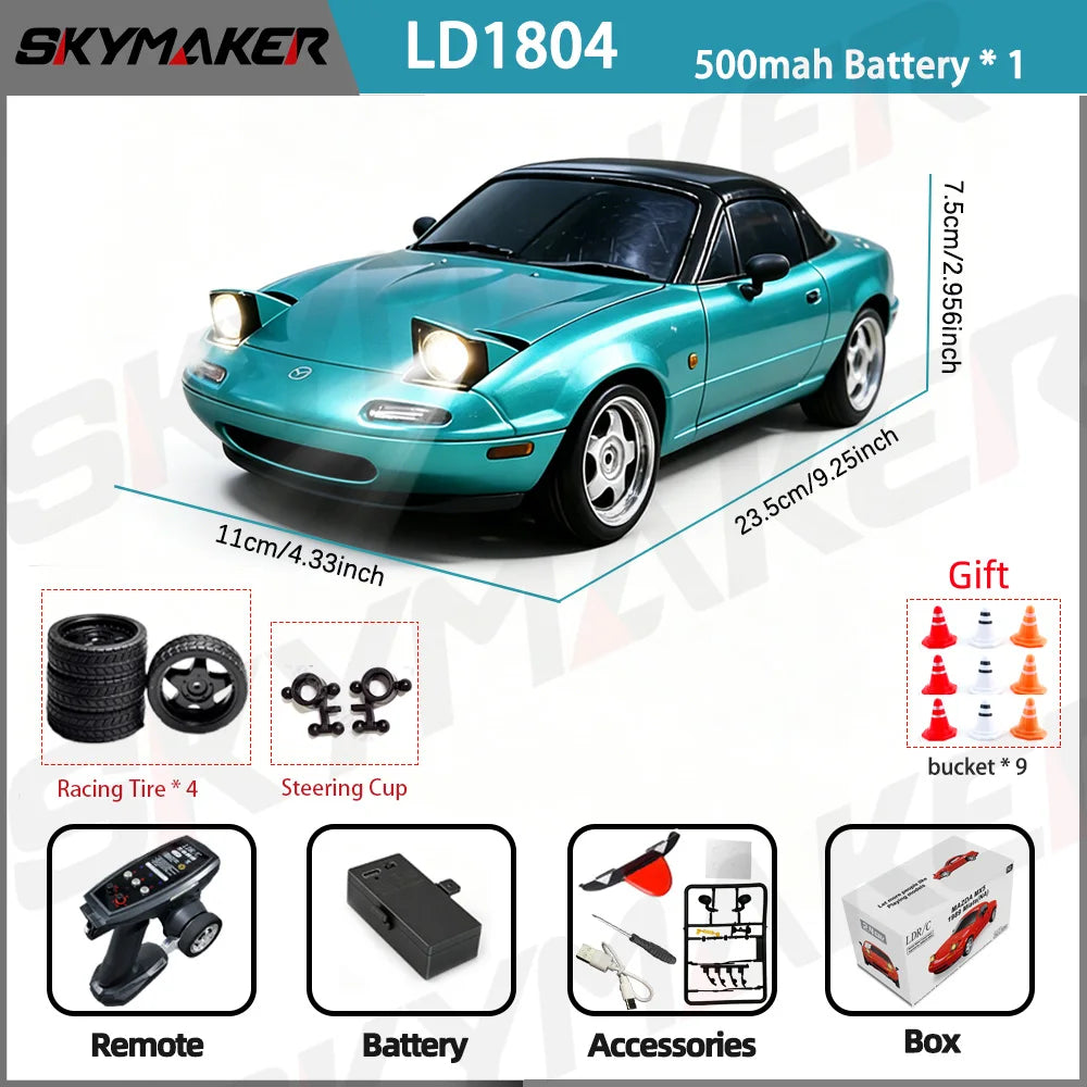 LDRC 1/18 RC Drift Car LD1804 Mazda MX5 2.4GHz with ESP Gyro LED Lights Full Scale Skymaker RC Toy Racing Cars For Kids Toy Gift