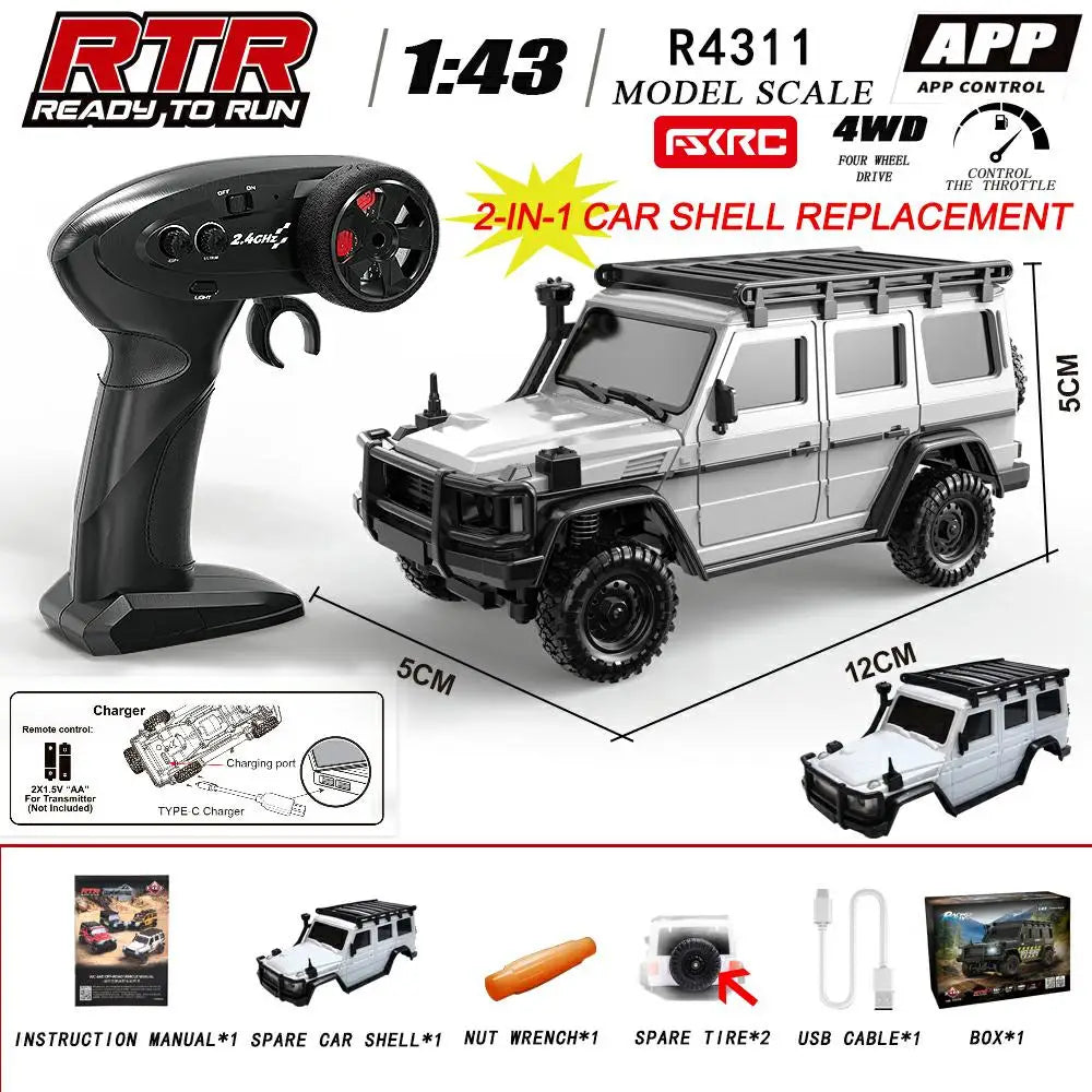 In Stock HuangBo 1:43 4WD RC Rock Crawler Car for Kids, Full Proportional Off-Road, Dual Shells, Shock Absorber Model