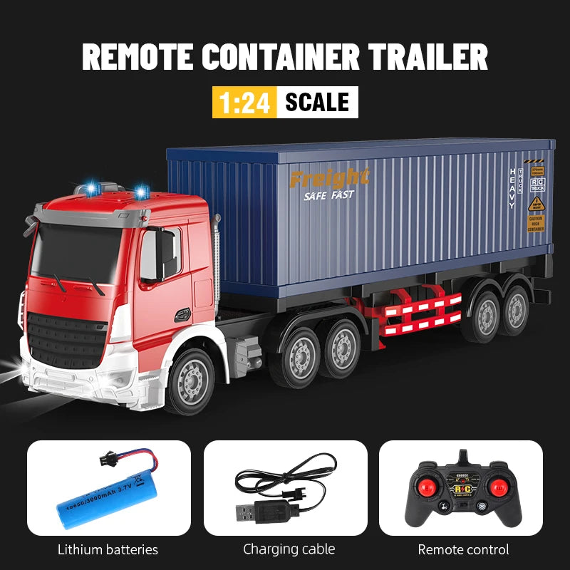 1:24 RC Container Trailer Remote Control Car Double-layer Truck Transport Vehicle Toy Car Model with Music Boy Toy Children Gift