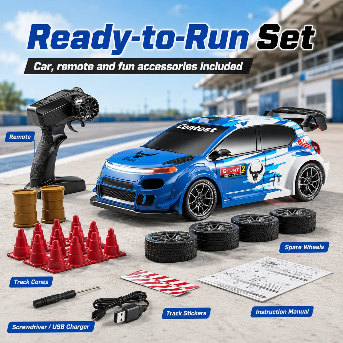 4WD High Speed RC Car 2.4G Remote Drifting Car 1:24 Scale Dual Mode One Click Switch LED Headlight Taillight Long Battery Life Racing Toy Car