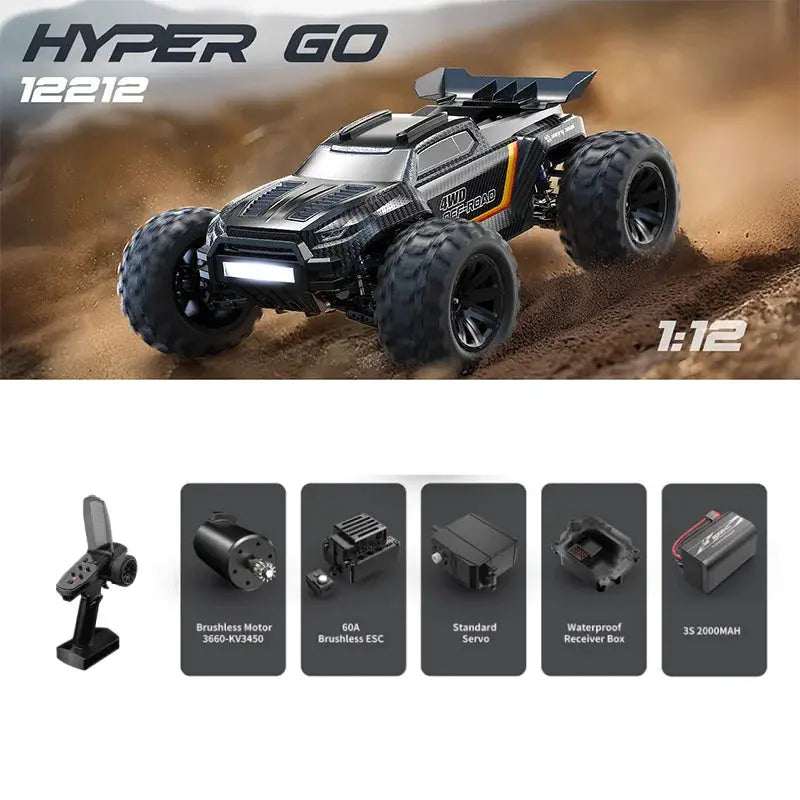 MJX Hyper Go 12212 1/12 Brushless RC Car 4WD 58KM/H High-Speed Off- Road Monster Truck 2.4G Remote Control Car Toys As Gift - Random Recon