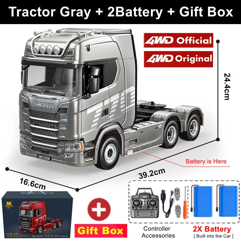 RC Semi Trailer Truck 1:18 with Sound and Lights Remote Control Flatbed Tractor Engineering Car 770S Model Toy HUINA 1501