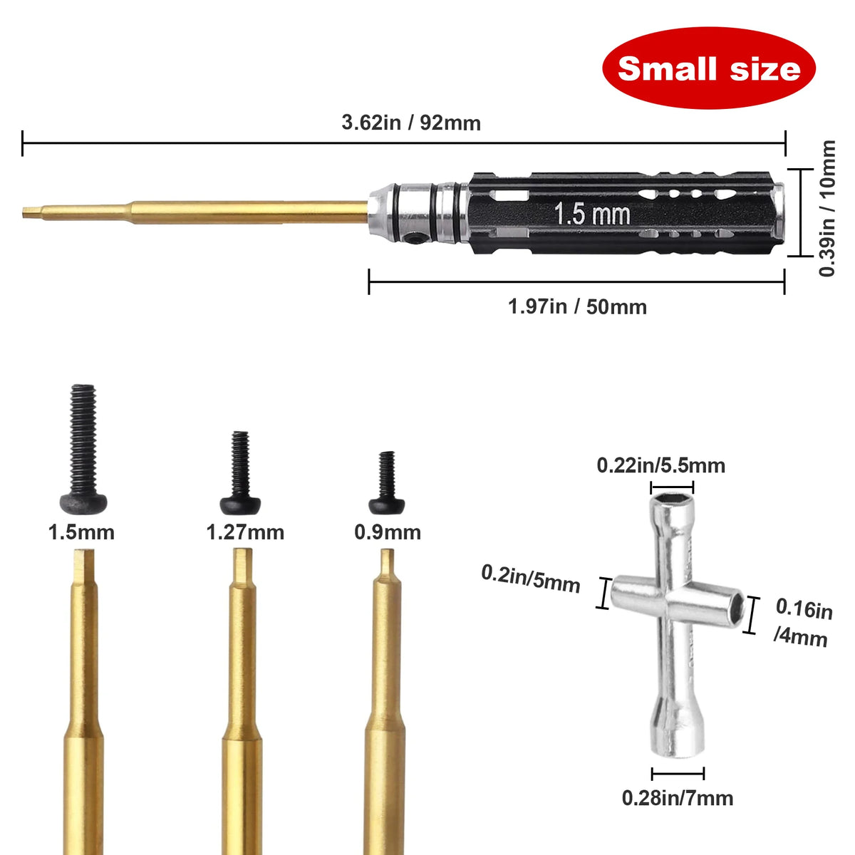 Hobbypark Mini RC Hex Driver Set 0.9 1.27 1.5mm Allen Screwdriver & Wheel Nut Wrench for Axial SCX24 1/24 Crawler