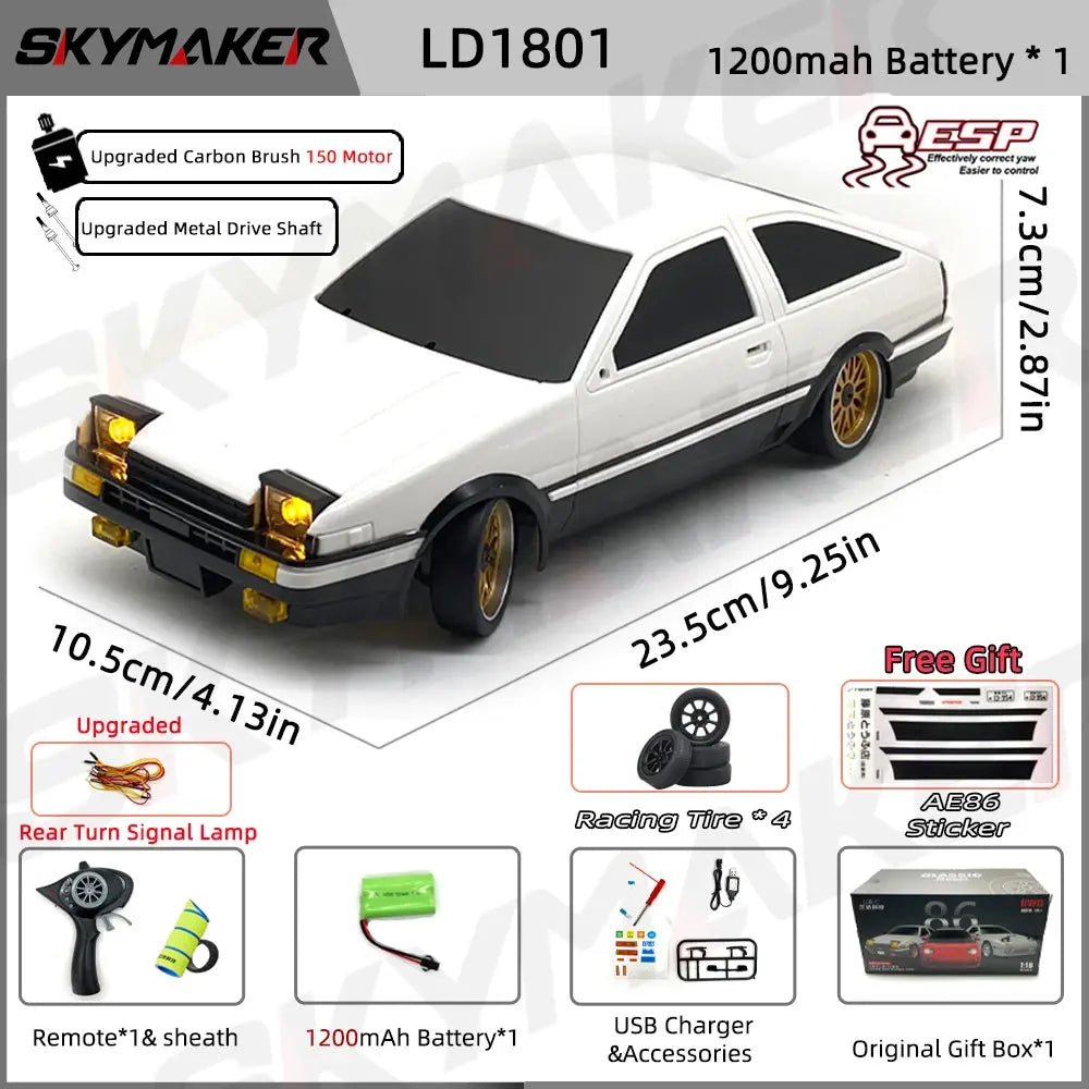 Skymaker 1/18 RC Drift Car LD1801 AE86 / LD1802 RX-7 FC - 2.4G with Gyro and LED Random Recon