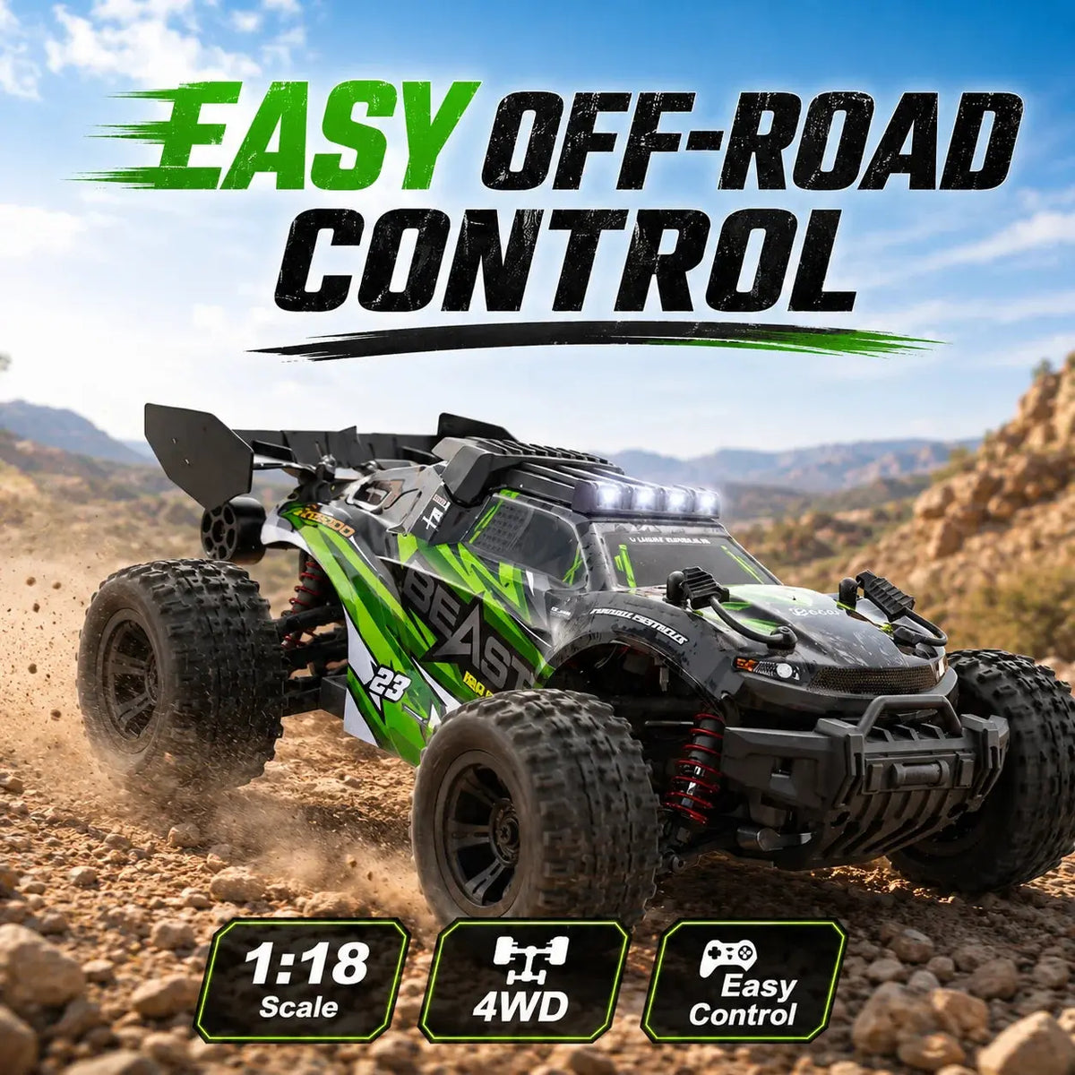 ZNLYRION 1:18 Scale 4-Wheel Drive RC Off-Road Car 35km/h All Terrain Racing Buggy Metal Bottom Plate Independent Suspension RC Toy For Adults Kids Random Recon