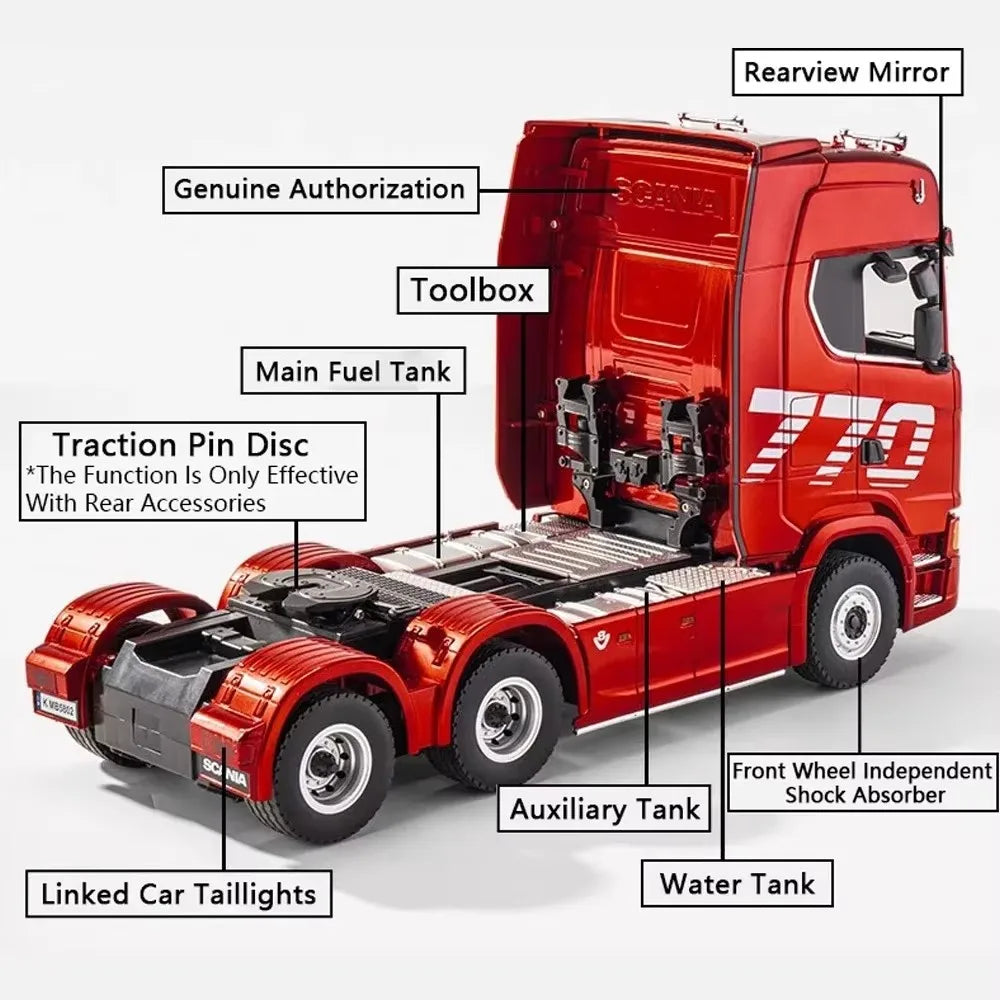 RC Semi Trailer Truck 1:18 with Sound and Lights Remote Control Flatbed Tractor Engineering Car 770S Model Toy HUINA 1501