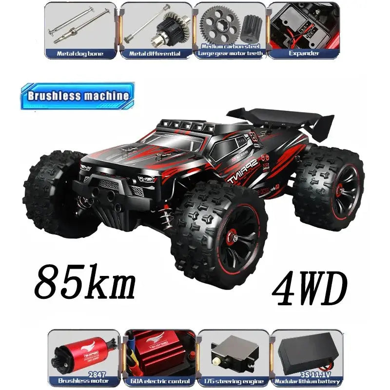 1:14 85KM/H or 50KM/H 4WD RC Car with LED Remote Control Cars High Speed Drift Monster 4x4 Truck for Kids Vs Wltoys 144001 Toys - Random Recon