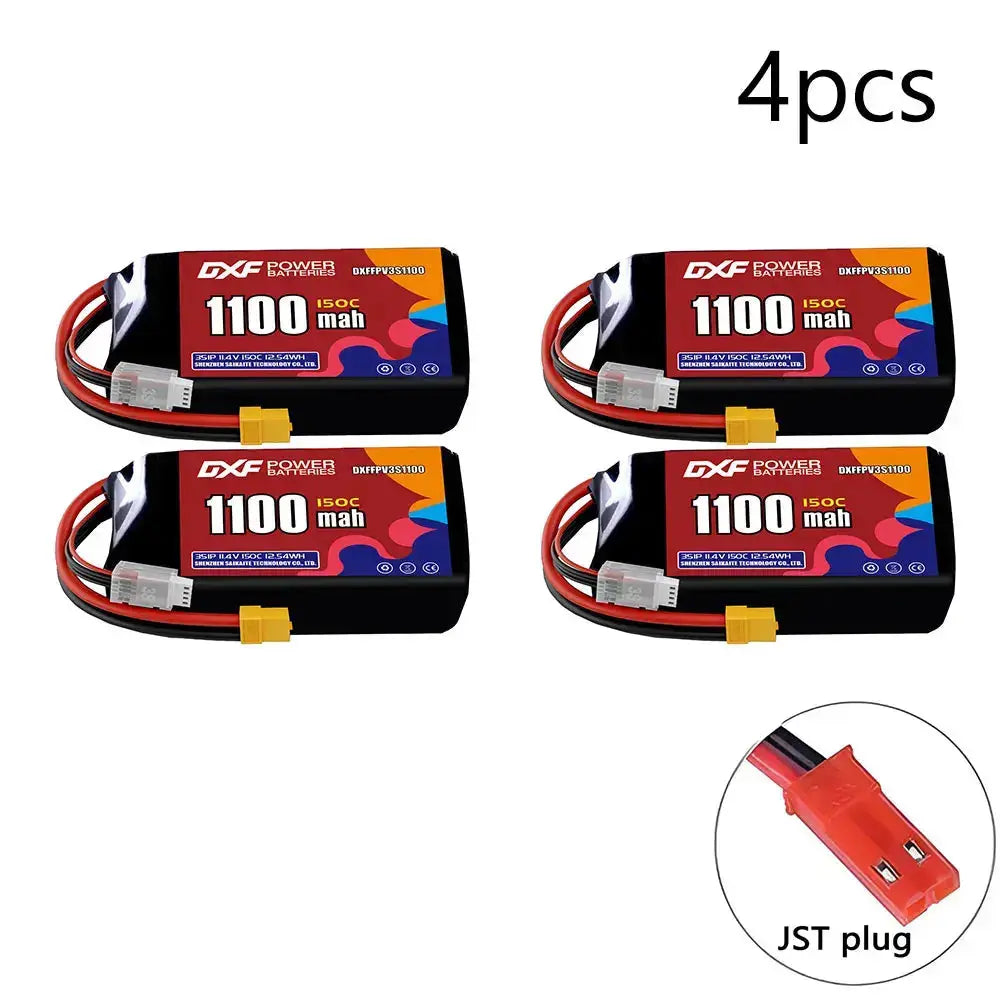 DXF 3S LiPo Battery 11.1V 150C - 650 to 1100mAh, XT30 / XT60 / JST Random Recon
