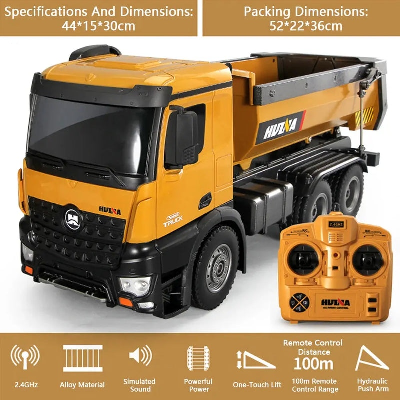 HUINA 1573 RC Dumper Truck Car 1/14 10CH Remote Control Engineering Vehicle Loader Bulldozer Toys Kids Random Recon