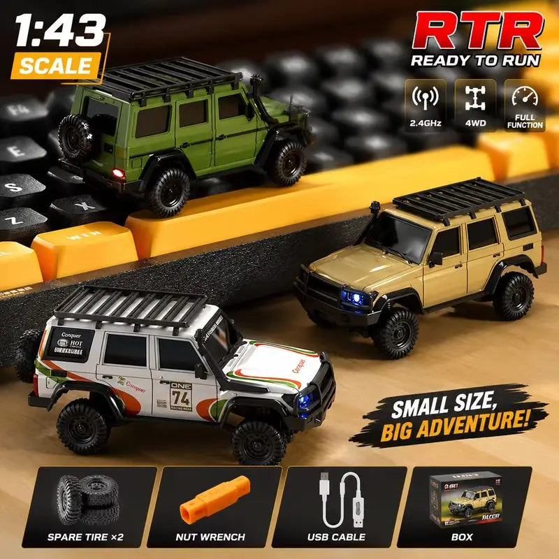 In Stock HuangBo 1:43 4WD RC Rock Crawler Car for Kids, Full Proportional Off-Road, Dual Shells, Shock Absorber Model