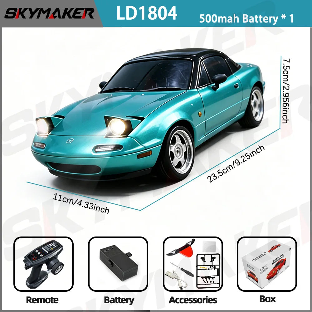 LDRC 1/18 RC Drift Car LD1804 Mazda MX5 2.4GHz with ESP Gyro LED Lights Full Scale Skymaker RC Toy Racing Cars For Kids Toy Gift