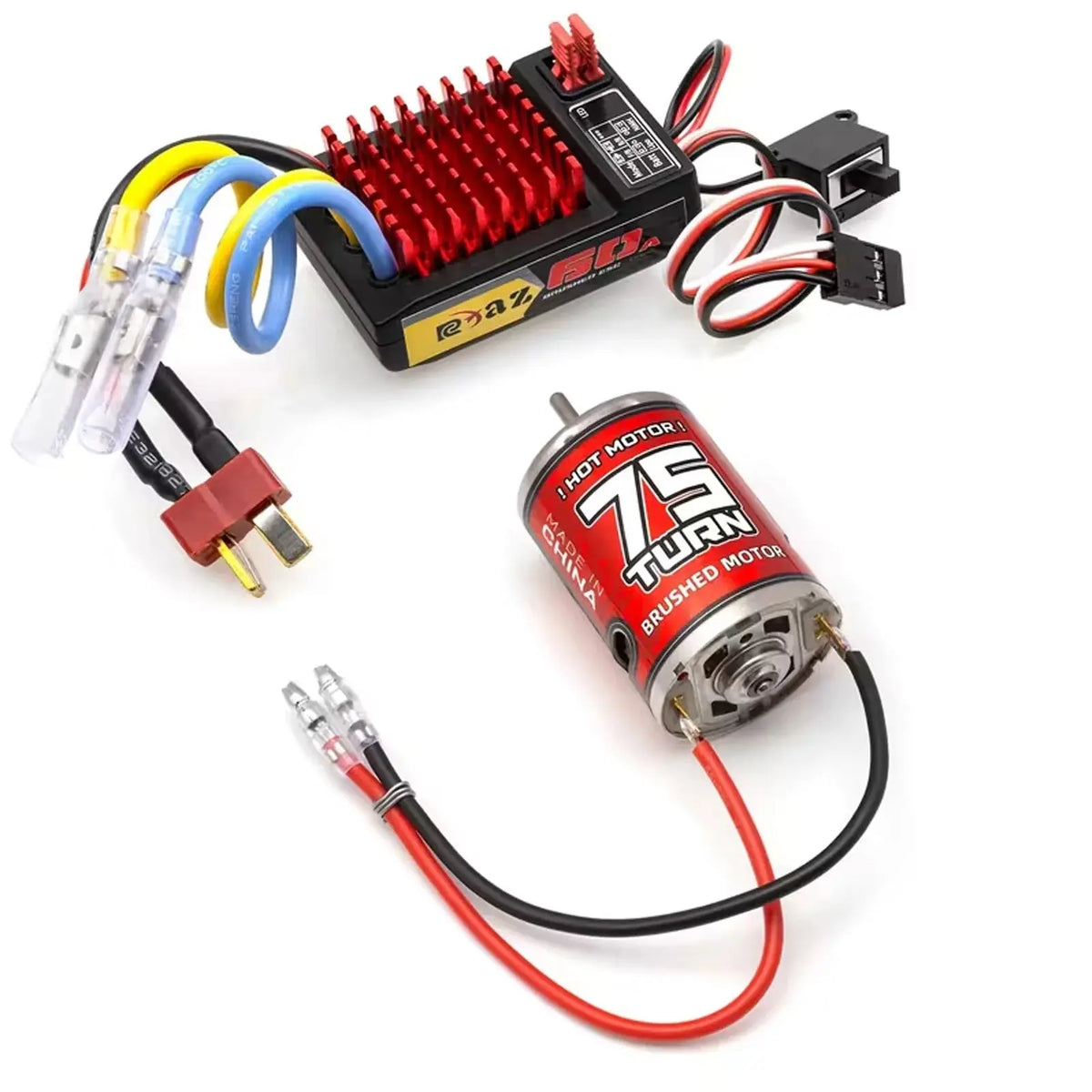 RCXAZ 540 Brushed Motor Matched AEY60 Bidirectional 60A Brushed ESC Combo, RC Upgrade Mod Kit For 1/10 RC Vehicle Arrma Traxxas HSP Redcat RC4WD Tamiya Axial SCX10 D90 1/10 RC Crawler Offroad Truck Buggy - Random Recon