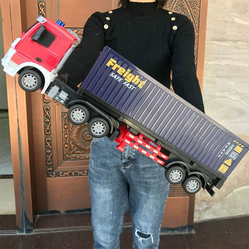 1:24 RC Container Trailer Remote Control Car Double-layer Truck Transport Vehicle Toy Car Model with Music Boy Toy Children Gift