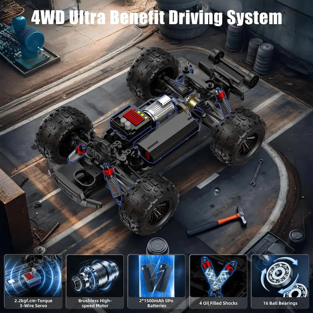 1/16 Scale Brushless Fast RC Car 35Mph High Speed 4x4 Monster Truck Toy with 2.4GHz Remote Control for Adults Cyber RC Truck Random Recon