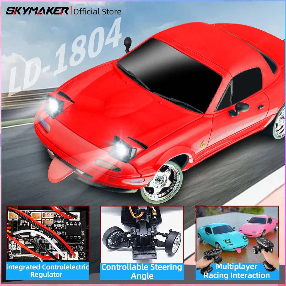 LDRC 1/18 RC Drift Car LD1804 Mazda MX5 2.4GHz with ESP Gyro LED Lights Full Scale Skymaker RC Toy Racing Cars For Kids Toy Gift