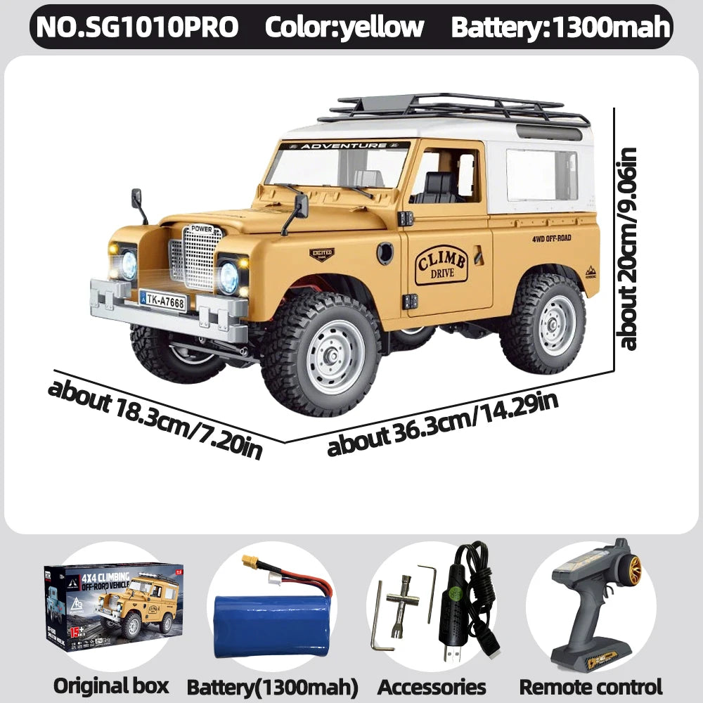 SG1009 SG1010 1/10 4WD RC car Defender RTR 2.4GHz Remote Control Off-Road Truck with LED Lights Metal Chassis Climbing Car Gift