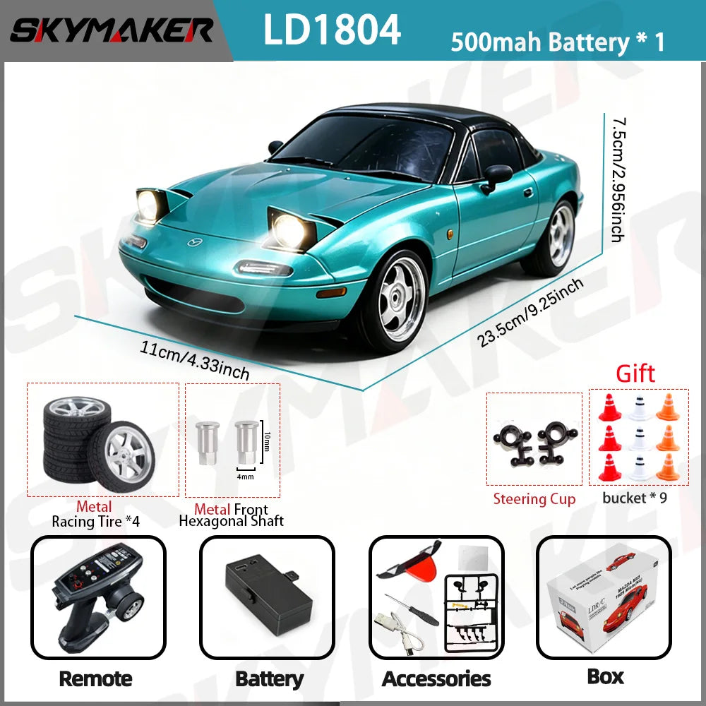 LDRC 1/18 RC Drift Car LD1804 Mazda MX5 2.4GHz with ESP Gyro LED Lights Full Scale Skymaker RC Toy Racing Cars For Kids Toy Gift