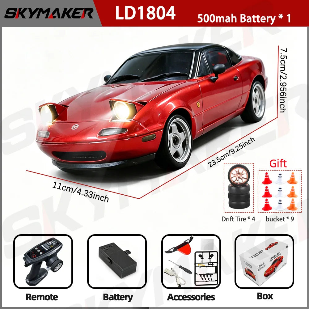 LDRC 1/18 RC Drift Car LD1804 Mazda MX5 2.4GHz with ESP Gyro LED Lights Full Scale Skymaker RC Toy Racing Cars For Kids Toy Gift