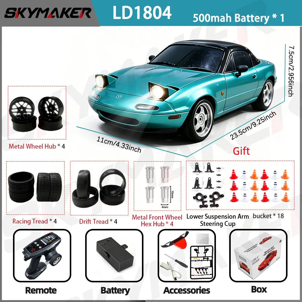 LDRC 1/18 RC Drift Car LD1804 Mazda MX5 2.4GHz with ESP Gyro LED Lights Full Scale Skymaker RC Toy Racing Cars For Kids Toy Gift