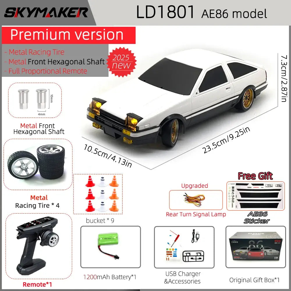 Skymaker 1/18 RC Drift Car LD1801 AE86 / LD1802 RX-7 FC - 2.4G with Gyro and LED Random Recon
